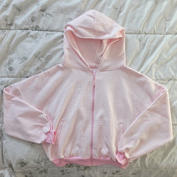 Target Blogilates Marshmallow Full Zip Hooded Sweatshirt Pink Gingham - Picture 2 of 7